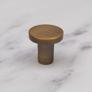 Antique Brushed Brass Round Disc Knobs - 26mm Knob