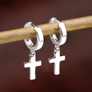 Signature Silver Plain Cross 10mm Huggie Hoop Earrings