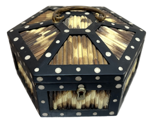 Indian Hexagonal Inlaid Porcupine Quill Box