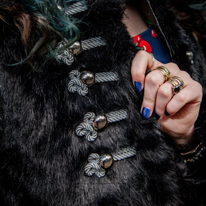 Blue Banana Faux Fur Military Jacket (Black/Silver)