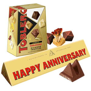 Happy Anniversary Toblerone Bar & Truffles Chocolate Bundle
