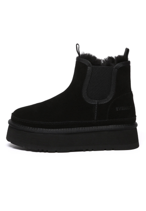 Shoveler Leather Platform Short Chelsea Boots In Black (6 UK)