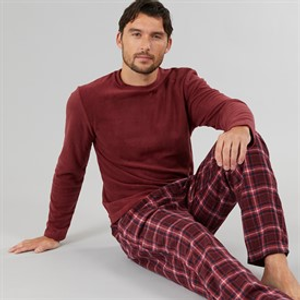 Onfire Mens Microfleece Loungewear Set Burgundy/Navy