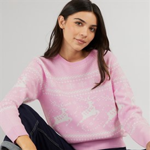 Board Angels Womens Fairisle Mini Me Christmas Jumper Pink Multi