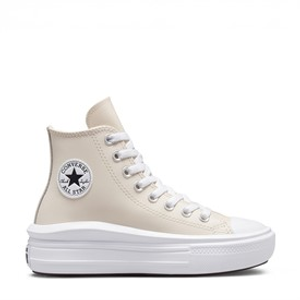 Converse Junior Chuck Taylor All Star Move Hi Coated Leather Trainers Desert Sand/Black/White