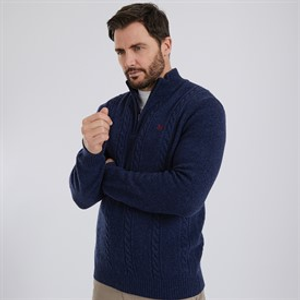 Crew Clothing Mens Lambswool Rich 1/2 Zip Cable Knit Jumper Heritage Navy