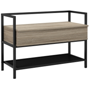 HOMCOM Banco Recibidor con Tapa Abatible Mueble Zapatero con Compartimento Oculto y Estante de Rejilla 84x39,5x61 cm Roble