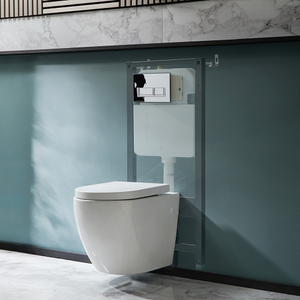 Milano Irwell - White Modern Rimless Wall Hung Toilet with Tall Wall Frame - Rectangular Chrome Flush Plate