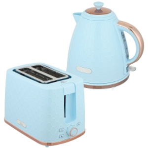 HOMCOM 1.7L 3000W Fast Boil Kettle & 2 Slice Toaster Set, Kettle and Toaster Set with Auto Shut Off, Browning Controls, Light Blue
