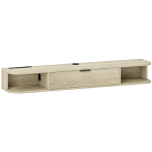 HOMCOM Mueble de TV Suspendido con Cajón Abatible 2 Estantes Abiertos Gestión de Cables 120x24x16 cm Madera Natural