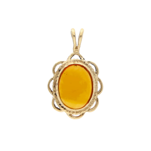 Pre-Owned 9ct Yellow Gold Oval Amber Pendant