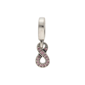 Pre-Owned Pandora Silver Pink Gemstone Infinity Ribbon Charm