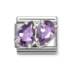 Classic Silver & Purple Zirconia Double Drop Charm