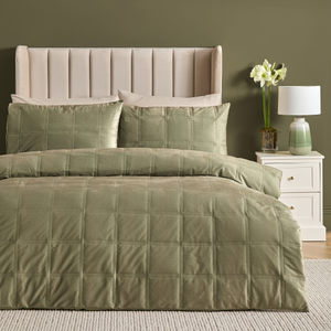 Soiree Brighton Square Velvet Duvet Cover Bedding Set Green