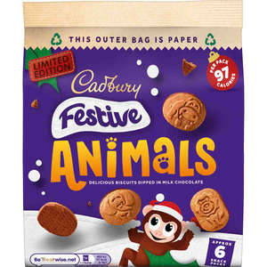 Cadbury Festive Animals Chocolate Biscuits Bag 119g