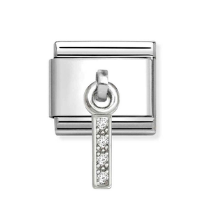 Classic Silver Letter I Zirconia Pendant Charm