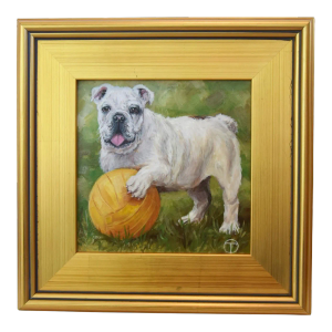 English Bulldog Dog Portrait Oil Painting Including the Antiqued Gold Wood Frame