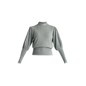 High Neck Knitted Top With Contrast Trim In Grey (XL)