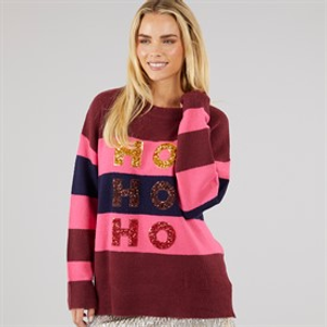 Brave Soul Womens Sequin Jumper Wine/Pink/Navy