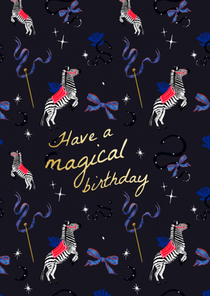 Zebra & Magic Wand Illustrated Birthday Card