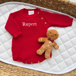 Red Long Sleeve Knitted Romper