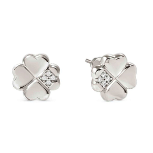Petit Sparkle Silver Four Leaf Clover & Zirconia Stud Earrings