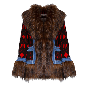 Brown Alpaca Short Coat With Two-Tone Jacquard Pattern Armand (L)