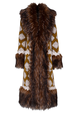 Ochre Alpaca Jacquard Long Coat (M)