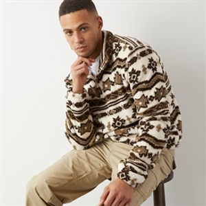 Brave Soul Mens Lykins 1/4 Zip Fleece Cream/Multi