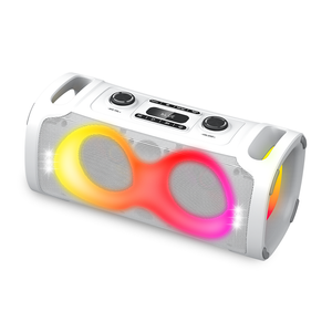 X Echo Barrel Boom Box 50W Portable Bluetooth Speaker  RGB Lights, USB-C - Optical White Grey 