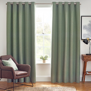 Dawn Blackout Textured Thermal Eyelet Curtain - Eucalyptus W 229cm (90") x D 137cm (54")