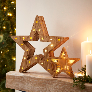 Light-Up Wooden Stars - Set of 2
