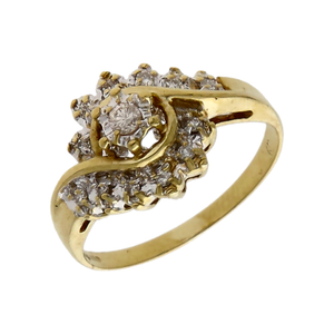 Pre-Owned 9ct Yellow Gold 0.16ct Diamond Cluster Twist Ring