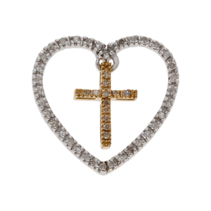 Pre-Owned 9ct Yellow & White Gold Diamond Cross Heart Pendant