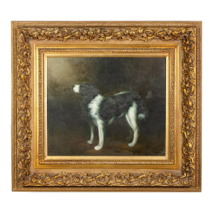 Vintage Dog Portrait Oil Painting Original in Giltwood Frame