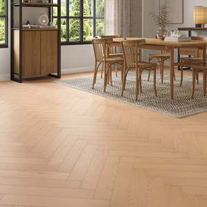 Infinite Flooring Soft Brown Oak Laminate Herringbone Textured V-Groove AC4 Click 12x100x600mm (1.8m²/pack)