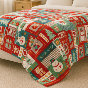 Christmas Patchwork Red Teddy Fleece Throw 100x130cm