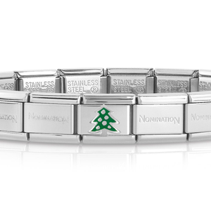 Classic Silver Green Christmas Tree Charm Bracelet