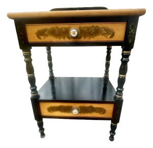 L. Hitchcock Ebony and Maple Stenciled Night Stand