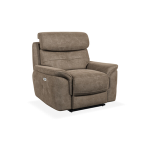 Iver Electric Recliner Armchair with Power Headrest in Miller Earth Brown Fabric