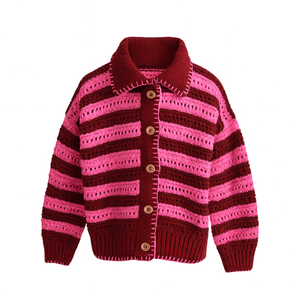 Raspberry Stripe Emery Cardigan (L)