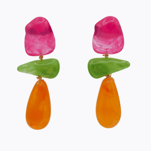 Rockstar Fusschia & Green & Orange Resin Drop Earrings