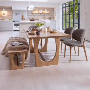 Arden Oak Dining Table and Bench with 2 Sofia Dining Chairs