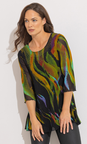 Embellished Mesh Tunic Top - Black/Multi