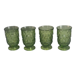 Vintage Colony Whitehall Avocado Green Footed Juice Glasses Indiana Glass- Set of 4