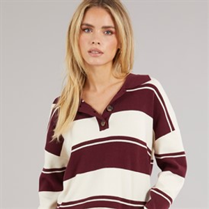 Brave Soul Womens Joe Stripe Jumper Wine/Ivory