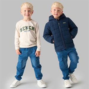 Bench Boys Puffer Coat T-Shirt And Jeans Set Blue