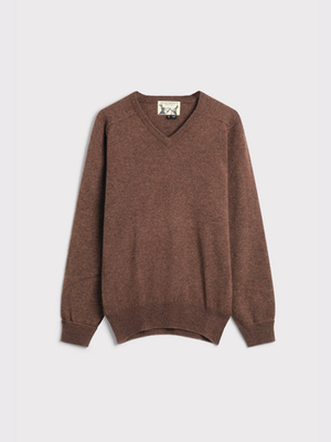 Walnut Lambswool V-Neck Sweater