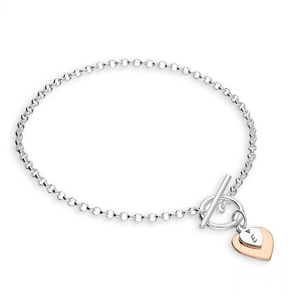 Signature Silver & Rose Gold Plated Engravable Heart Bracelet