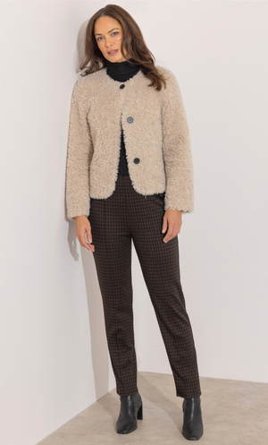 Patterned Slim Leg Pull On Trousers - Black/Brown